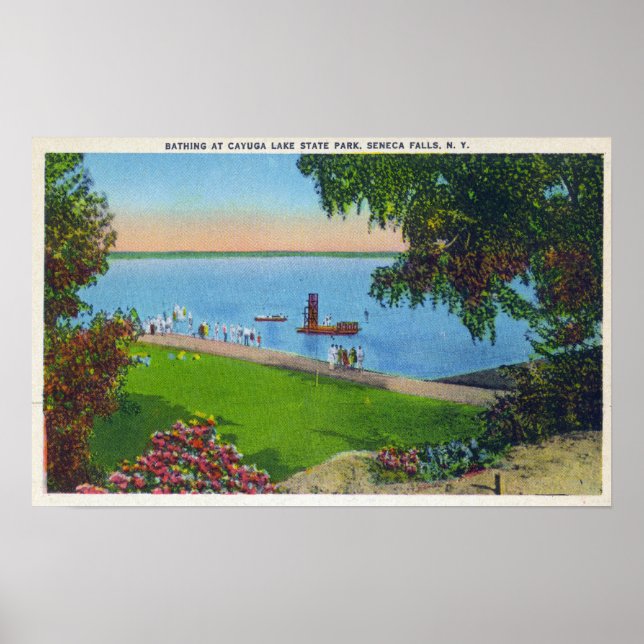 Swimming Scene at Cayuga Lake State Park Poster (Front)
