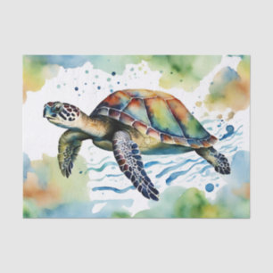 Swimming Sea Turtle Abstract Watercolor  Tissue Paper