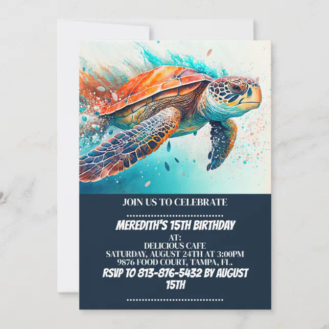 Swimming Sea Turtle Birthday Party Invitations | Zazzle