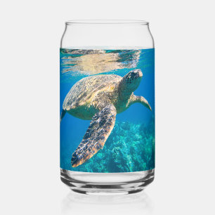 Swimming Sea Turtle Can Glass
