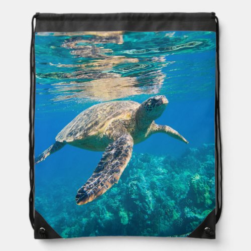 Swimming Sea Turtle Drawstring Bag