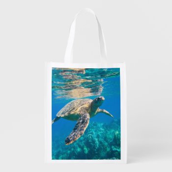 Swimming Sea Turtle Grocery Bag by beachcafe at Zazzle