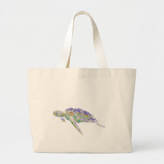 Swimming Sea Turtle Modern Art Large Tote Bag