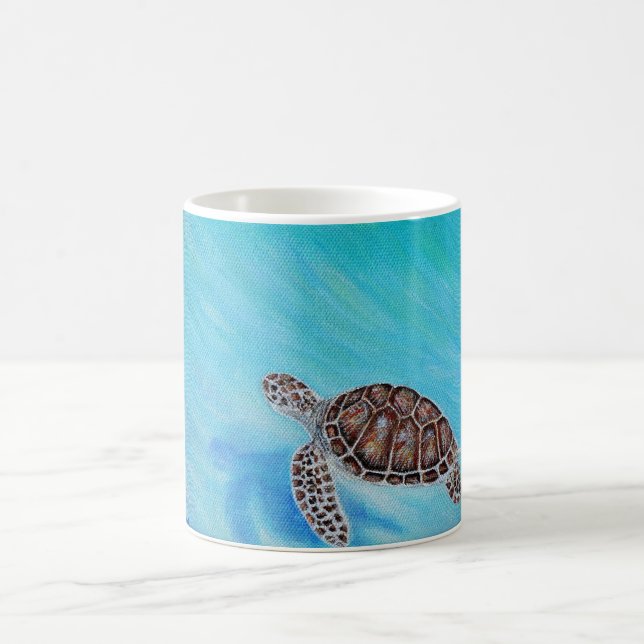 Swimming Sea Turtle Painting Coffee Mug (Center)