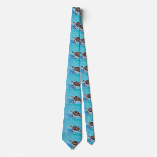 Swimming Sea Turtle Painting Neck Tie (Front)