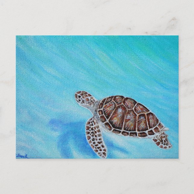 Swimming Sea Turtle Painting Postcard (Front)