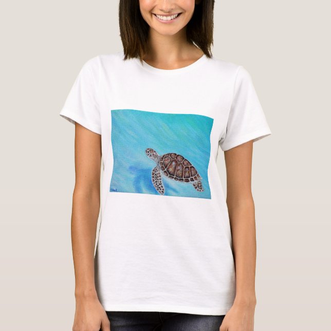 Swimming Sea Turtle Painting T-Shirt (Front)