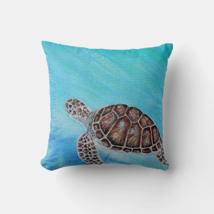 Swimming Sea Turtle Painting Throw Pillow
