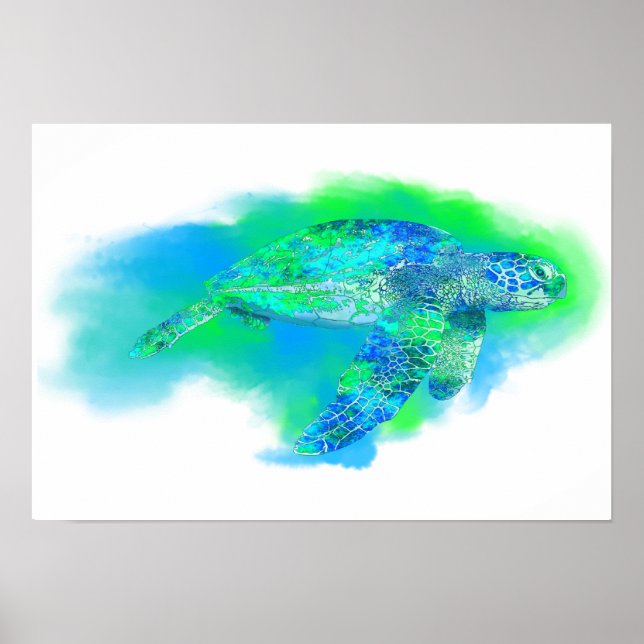 Swimming Sea Turtle Poster (Front)