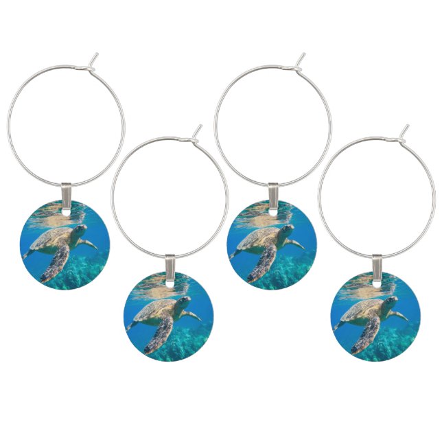 Swimming Sea Turtle Wine Glass Charm (Staggered)