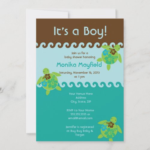 Swimming Sea Turtles Baby Shower Invitation Blue