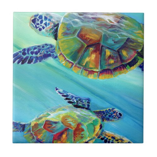 Swimming Sea Turtles Ceramic Tile