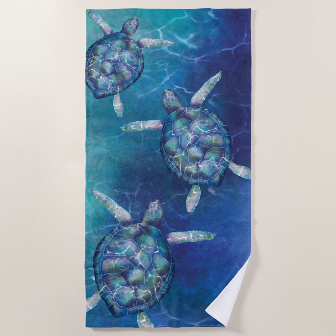 Swimming Sea Turtles Deep Blue & Turquoise Ocean Beach Towel | Zazzle