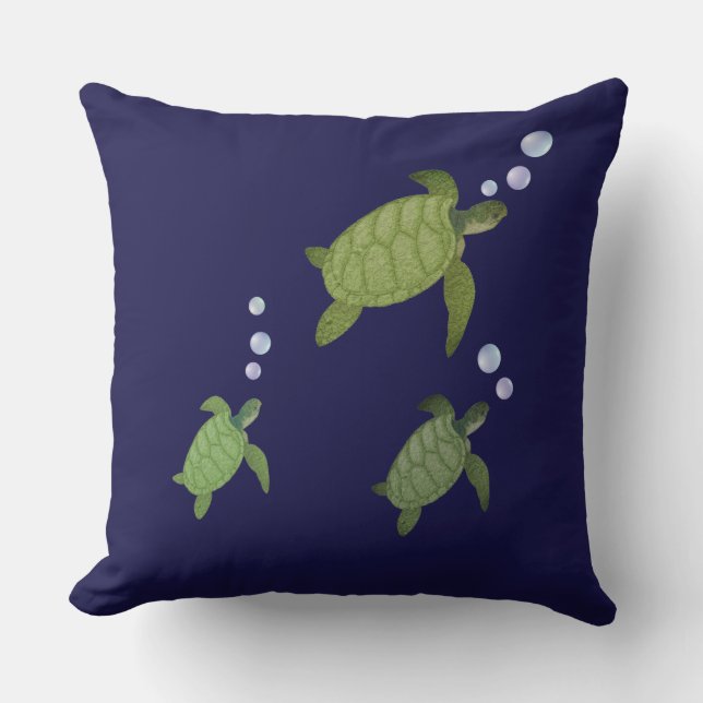Swimming sea turtles on navy blue throw pillow (Front)