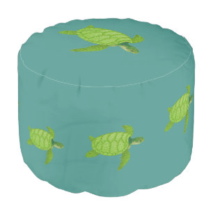 Swimming Sea Turtles on Teal Pouf
