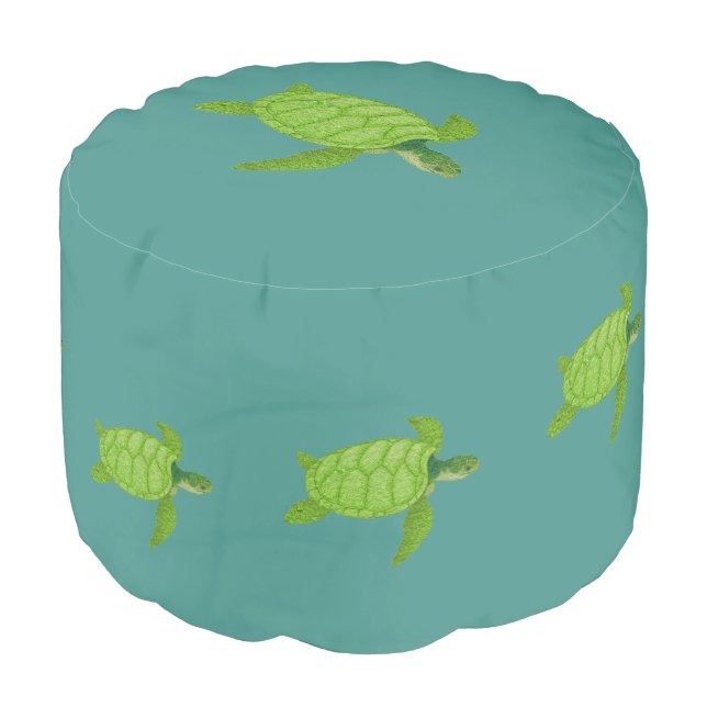 Swimming Sea Turtles on Teal Pouf (Angled Front)