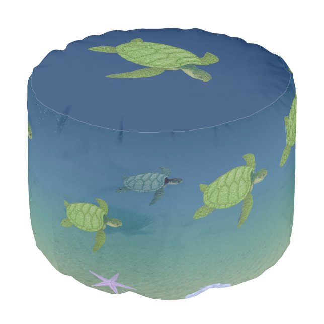 Swimming Sea Turtles Pouf (Angled Front)