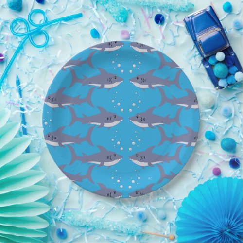 Swimming Shark Pattern Blue Party Paper Plates