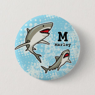 Swimming Sharks, Add Child's Name and Monogram Button