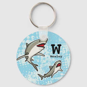 Swimming Sharks, Add Child's Name and Monogram Keychain