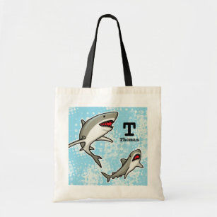 Swimming Sharks, Add Child's Name and Monogram Tote Bag