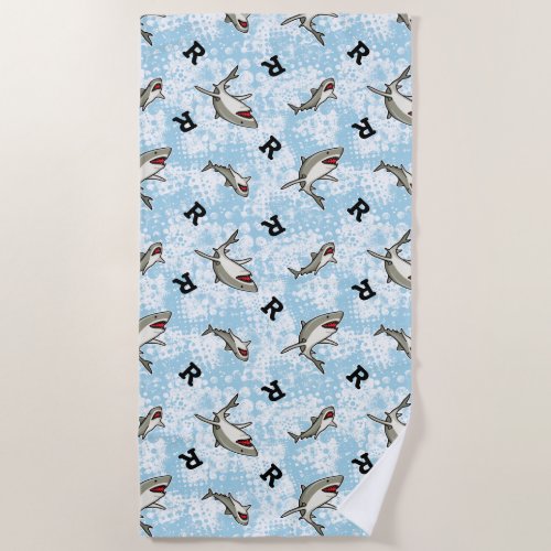 Swimming Sharks Add Monogram Beach Towel