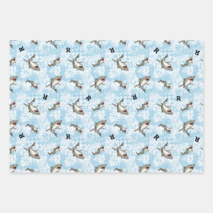 Swimming Sharks, Add Monogram Wrapping Paper Sheets