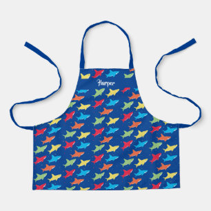 Swimming Sharks Multicolor Animal Cartoon Pattern Apron