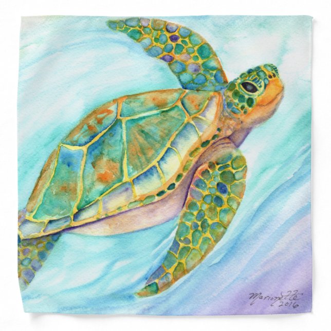 Swimming Smiling Sea Turtle Bandana (Front)