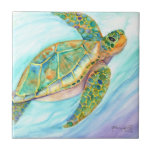 Swimming Smiling Sea Turtle Ceramic Tile