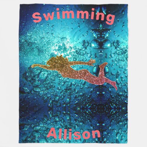 Swimming Sparkly Water Bubbles Under the Sea Fleece Blanket