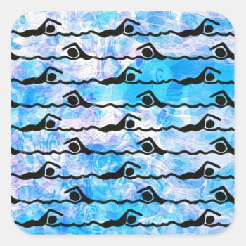 Swimming Square Sticker by manewind at Zazzle