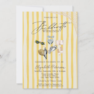 Swimming Suits Beach Yellow Stripes Bachelorette Invitation