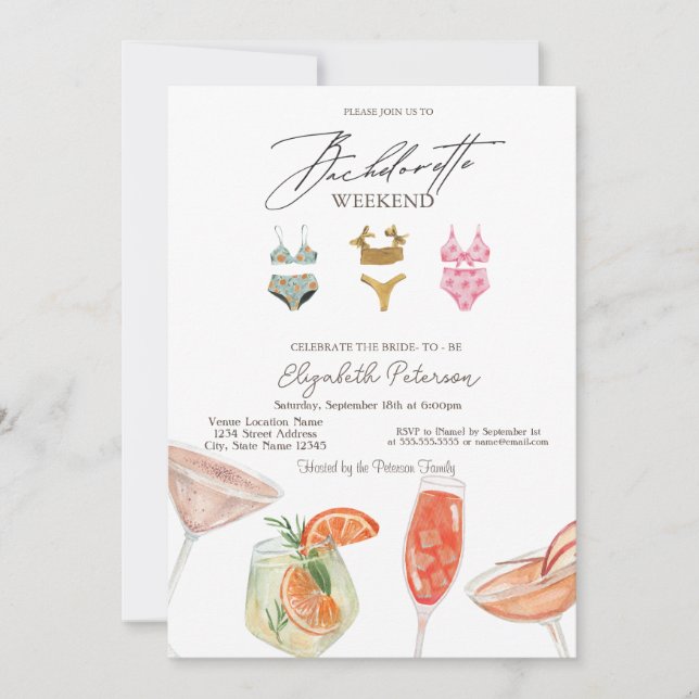  Swimming Suits Cocktails Bachelorette Party Invitation (Front)