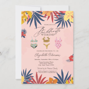 Swimming Suits Leaves Flowers Bachelorette Party Invitation