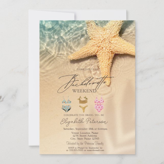 Swimming Suits Seastar Beach Bachelorette Party Invitation (Front)