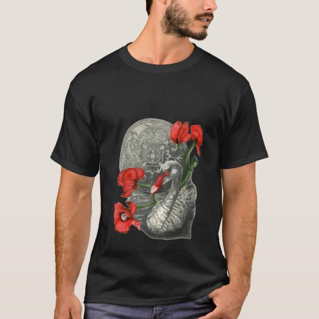 Swimming swan large bird flying swimming flowers g T-Shirt (Front)