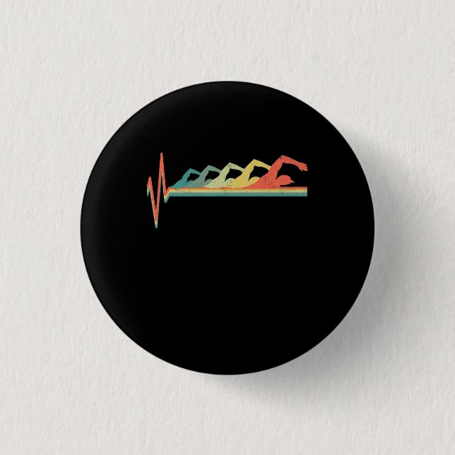 Swimming Swimmer Heartbeat  Gift Premium Button (Front)