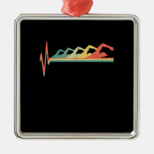 Swimming Swimmer Heartbeat Gift Premium Metal Ornament