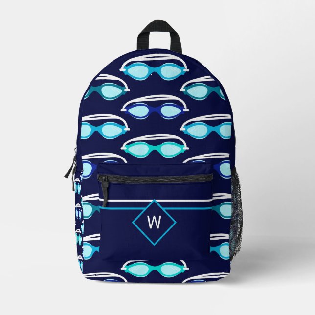 Swimming Themed Patterned Blue Sports Printed Backpack (Front)
