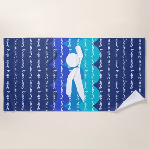 Swimming Tiled Text Design Beach Towel