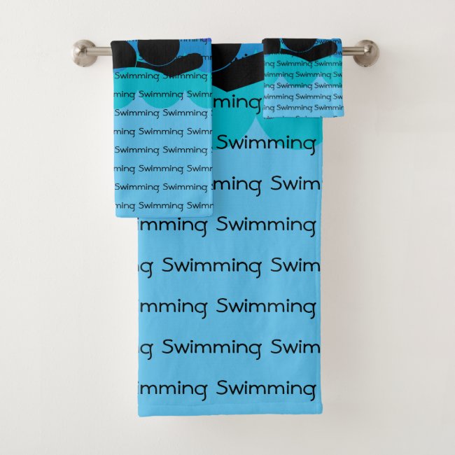 Swimming Tiled Text Design Towel Set