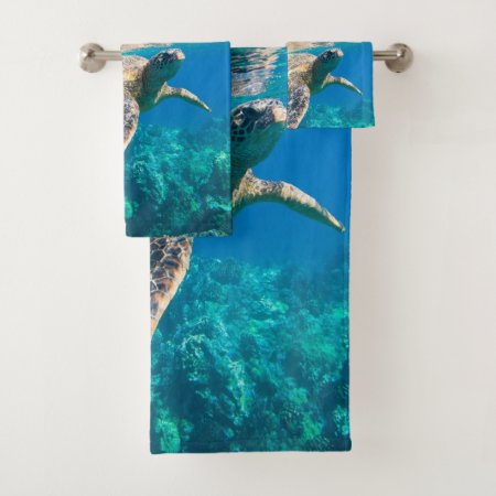 Swimming Turtle Bathroom Towel Set