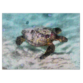 Swimming Turtle Glass Cutting Boards