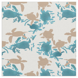 Swimming Turtle Pattern White Fabric
