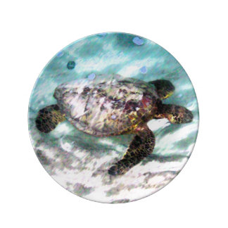 Swimming Turtle Porcelain Plates