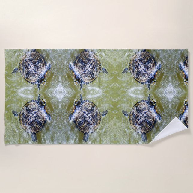 Swimming Turtle with It's Head Popped Up Beach Towel (Front)