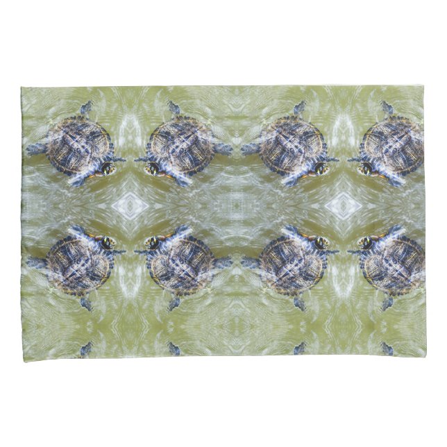 Swimming Turtle with It's Head Popped Up Pillow Case (Front-Right)