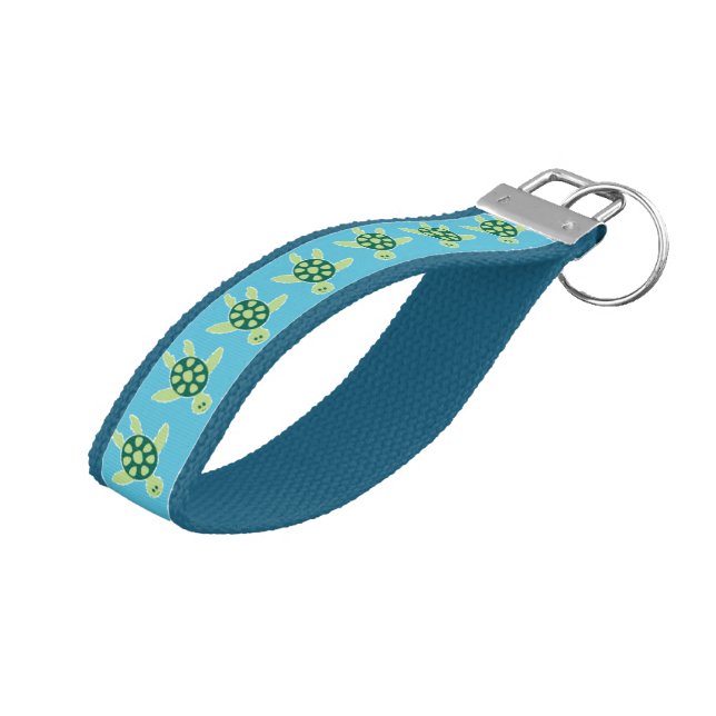 Swimming Turtles Cute Pattern Wrist Keychain (Angled Up)