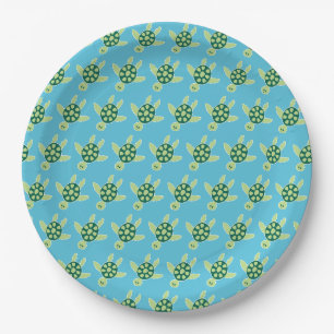 Swimming Turtles Pattern Blue Paper Plates